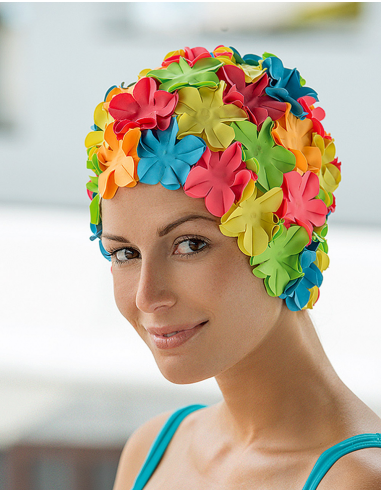 Cuffia Piscina con Fiori in Rilievo | Swimmershop