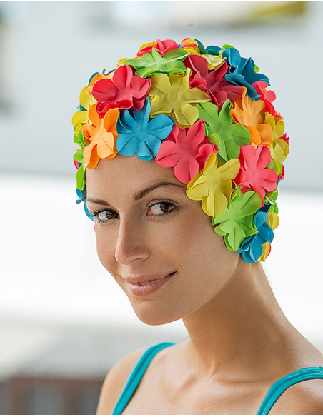 Cuffia Piscina con Fiori in Rilievo | Swimmershop