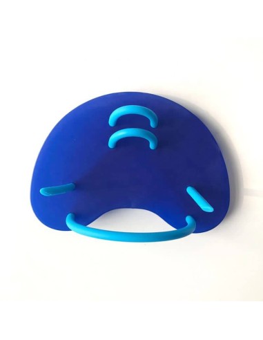 paletta nuoto blu con elastici in silicone azzurro e impugnatura