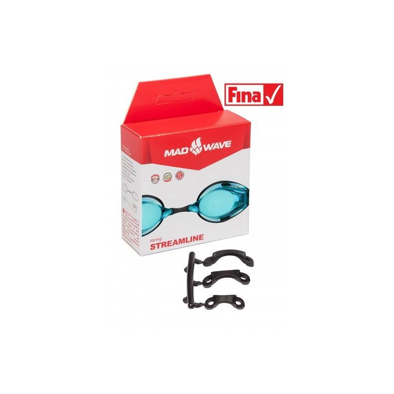 Confezione Mad Wave Streamline con occhialini da gara e set di ponticelli nasali di ricambio