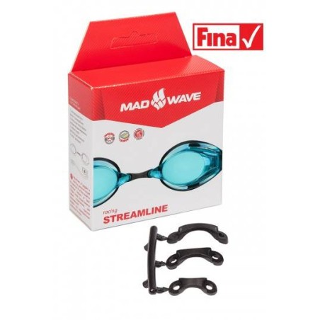 Confezione Mad Wave Streamline con occhialini da gara e set di ponticelli nasali di ricambio