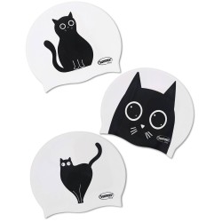 Cuffia piscina in silicone bianca con gatto stilizzato - 3 varianti