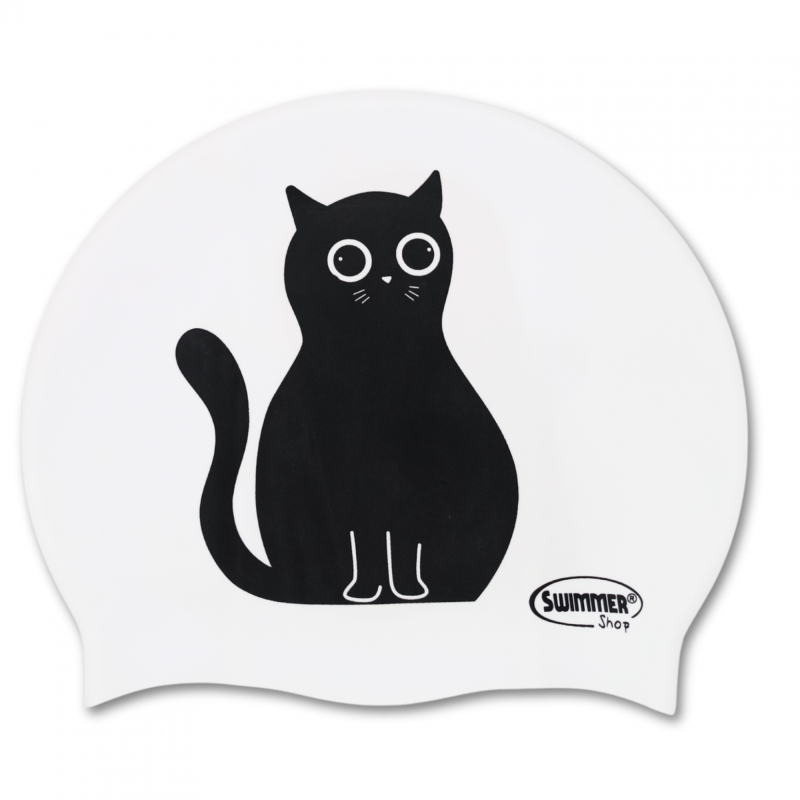 Cuffia piscina in silicone bianca con gatto stilizzato - 3 varianti