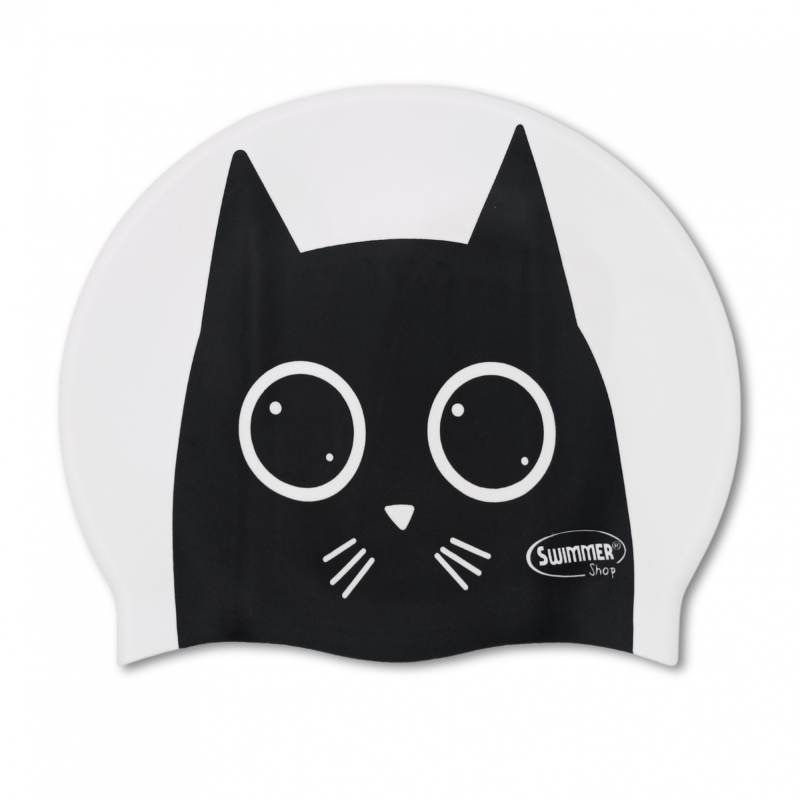 Cuffia piscina in silicone bianca con gatto stilizzato - 3 varianti