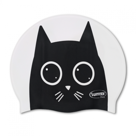 Cuffia piscina in silicone bianca con gatto stilizzato - 3 varianti