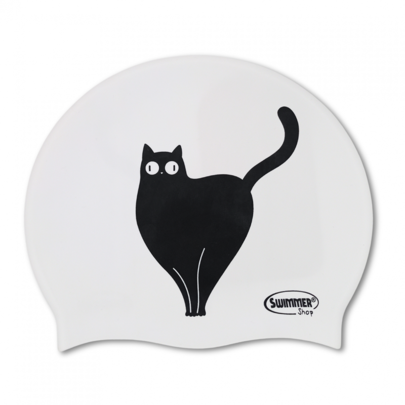 Cuffia piscina in silicone bianca con gatto stilizzato - 3 varianti