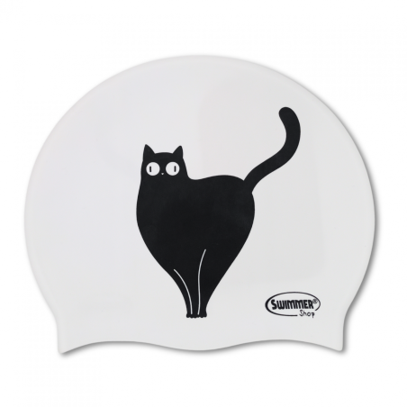 Cuffia piscina in silicone bianca con gatto stilizzato - 3 varianti