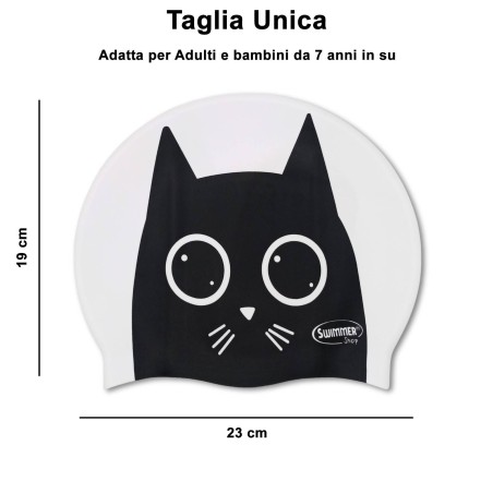 Cuffia piscina in silicone bianca con gatto stilizzato - 3 varianti