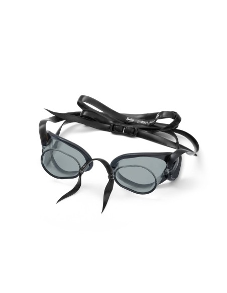 Occhialini svedesi gommati antiappannamento SwimmerWear con lenti nere e cordino nero