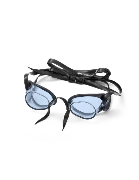 Occhialini svedesi gommati antiappannamento SwimmerWear con lenti azzurre e cordino nero
